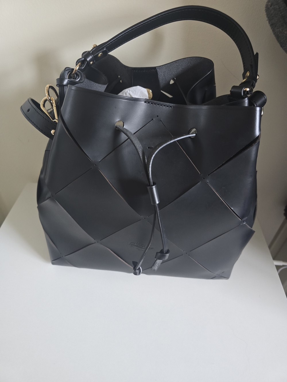 Boldrini Black Woven Leather  Bucket Bag